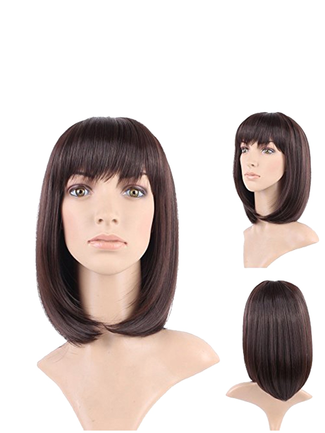 

CHRONEX Synthetic Heat Resistant Straight Flat Bangs Bob Hair Wig - Natural Brown