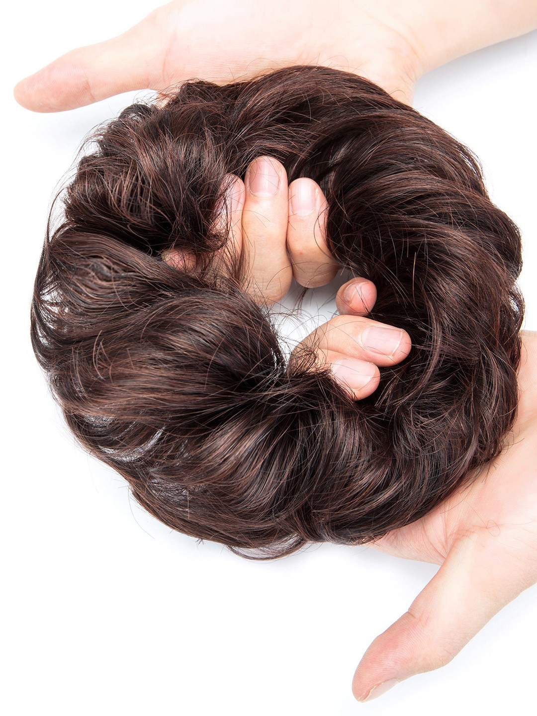 

CHRONEX Set Of 2 Synthetic Nylon Donut Hair Bun Scrunchies, Brown