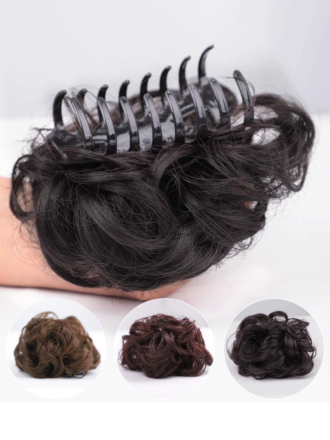 

CHRONEX Synthetic Nylon Messy Curls Claw Bun Hair Extension - Black