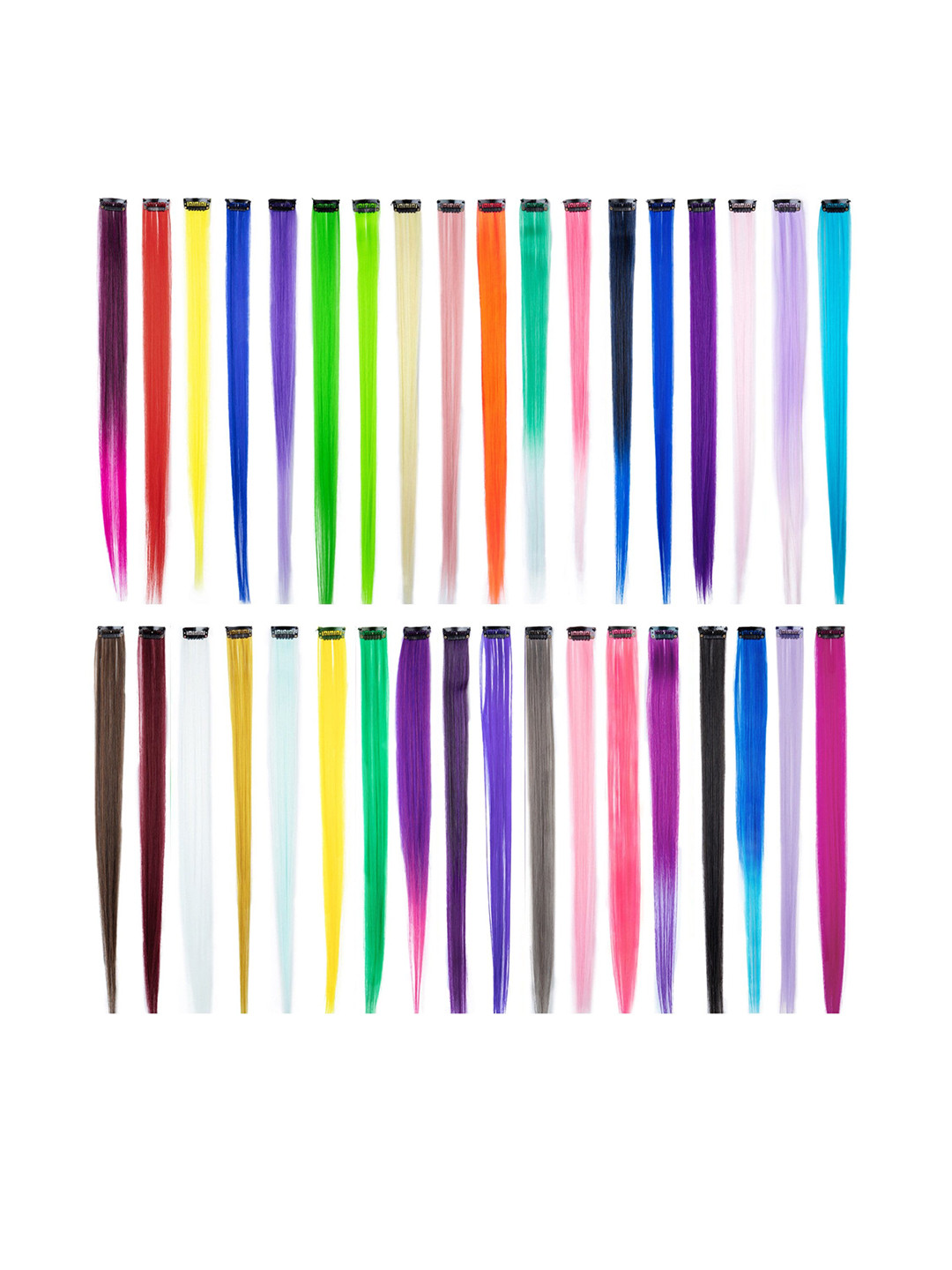 

CHRONEX Set of 12 Synthetic Nylon Colored Straight Long Hair Extensions, Blue