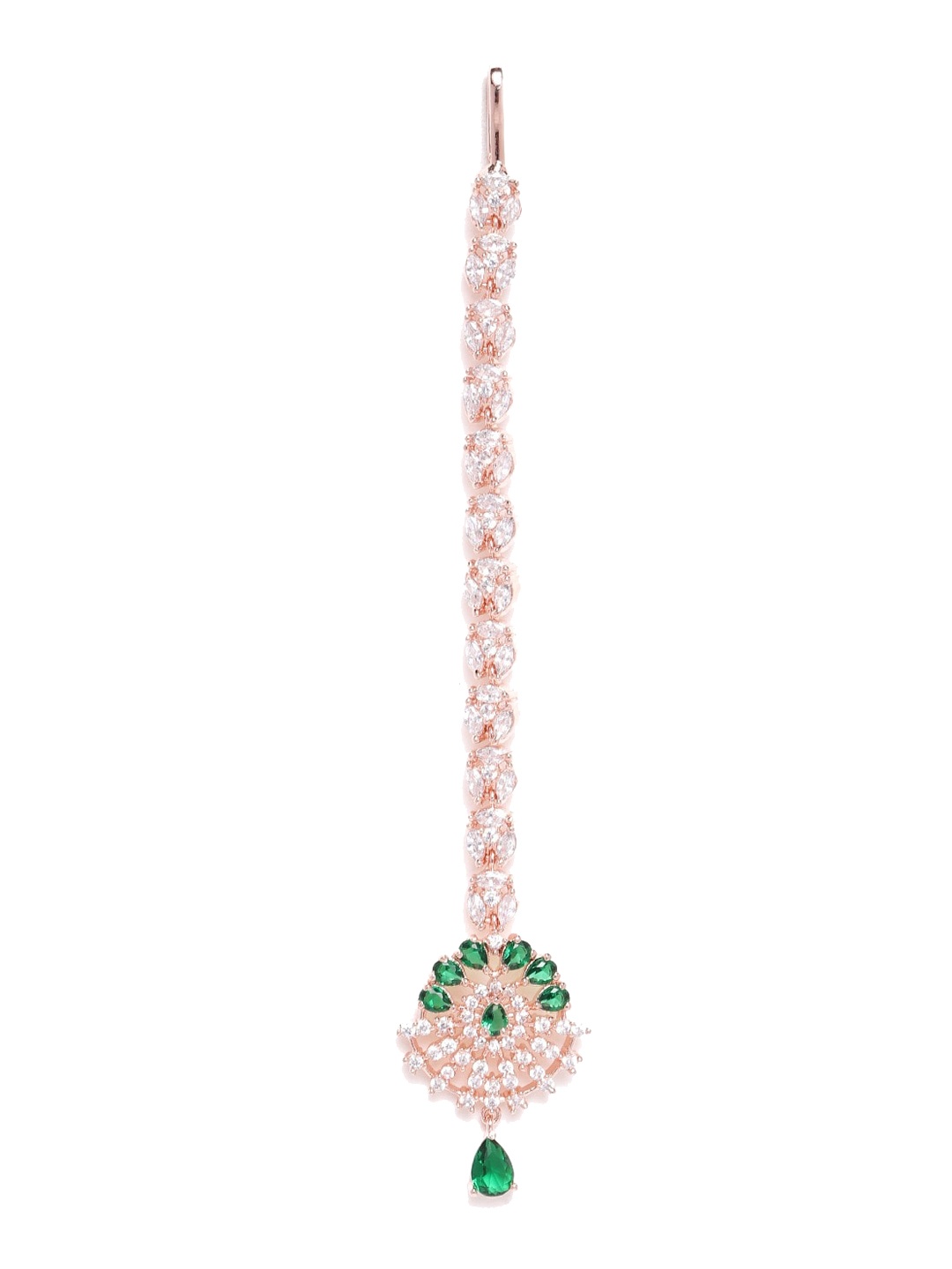 

JEWELS GEHNA Rose Gold-Plated CZ-Studded Maang Tikka, Green