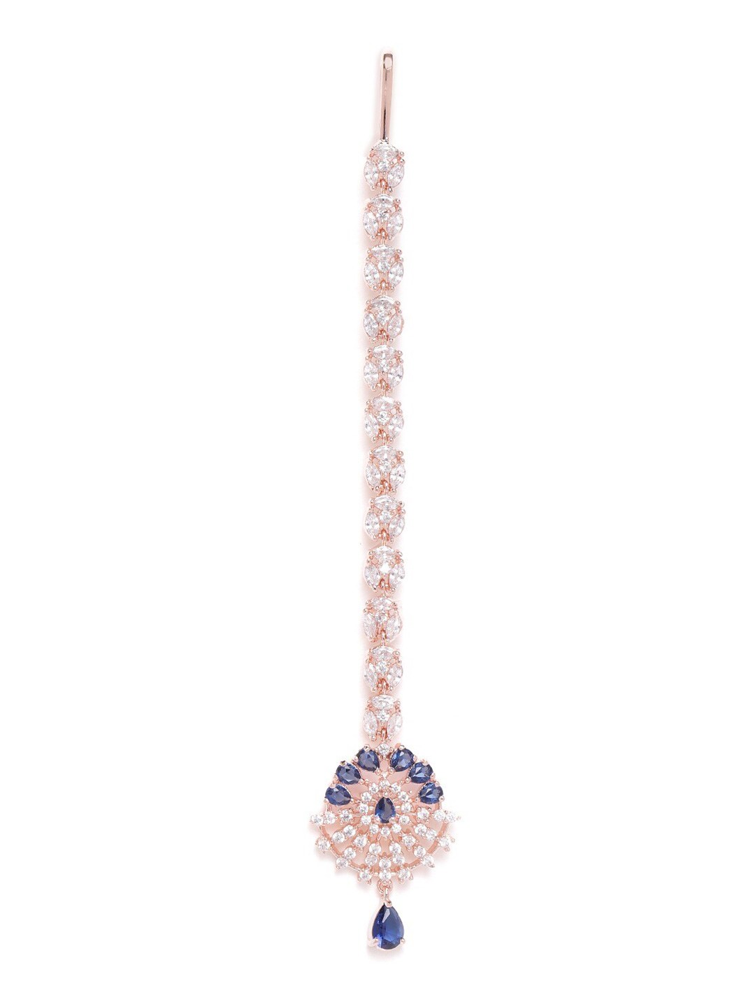 

JEWELS GEHNA Rose Gold-Plated CZ-Studded Maang Tikka, Navy blue