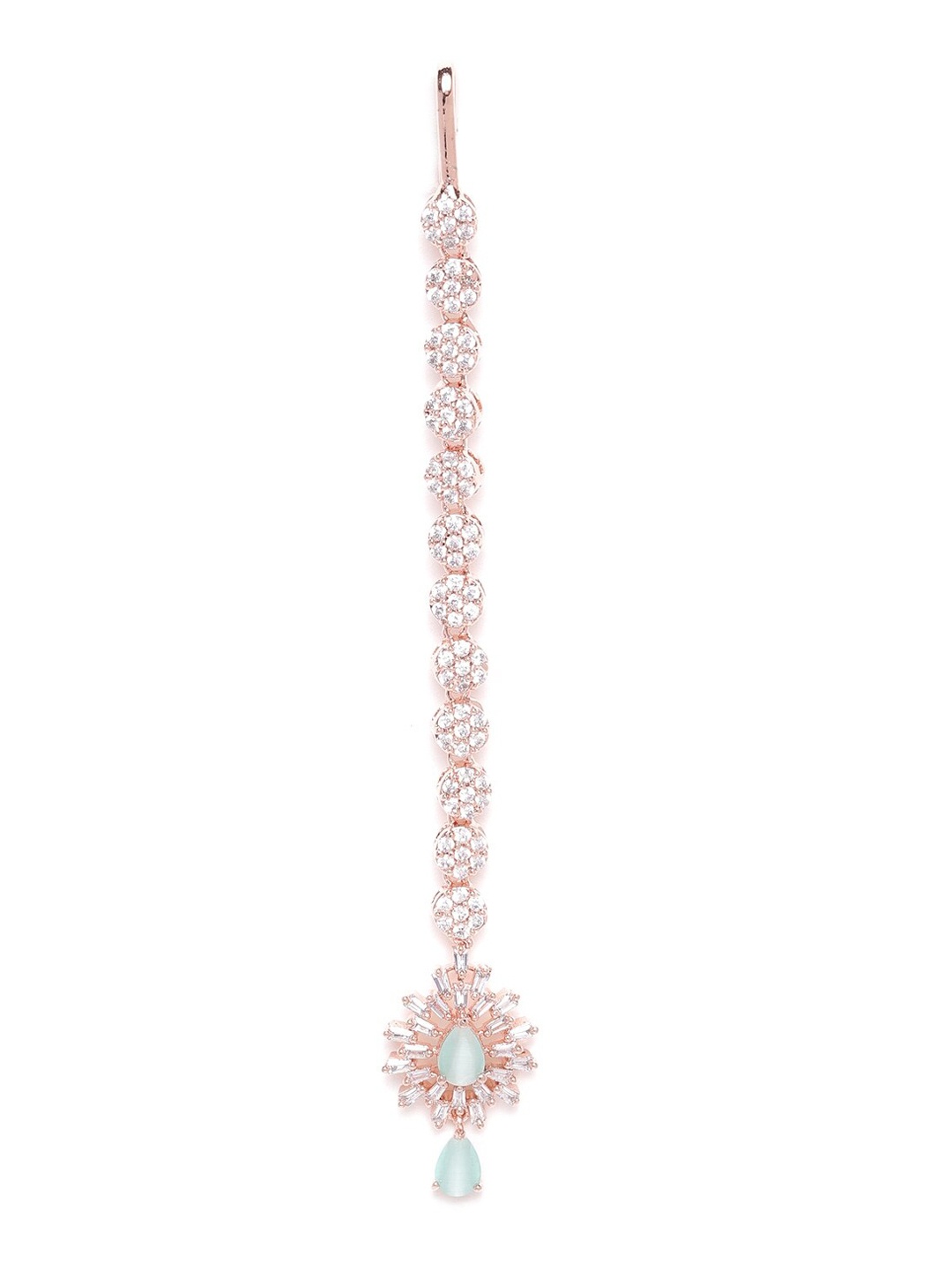 

JEWELS GEHNA Rose Gold-Plated CZ Stone-Studded Maang Tikka, Sea green