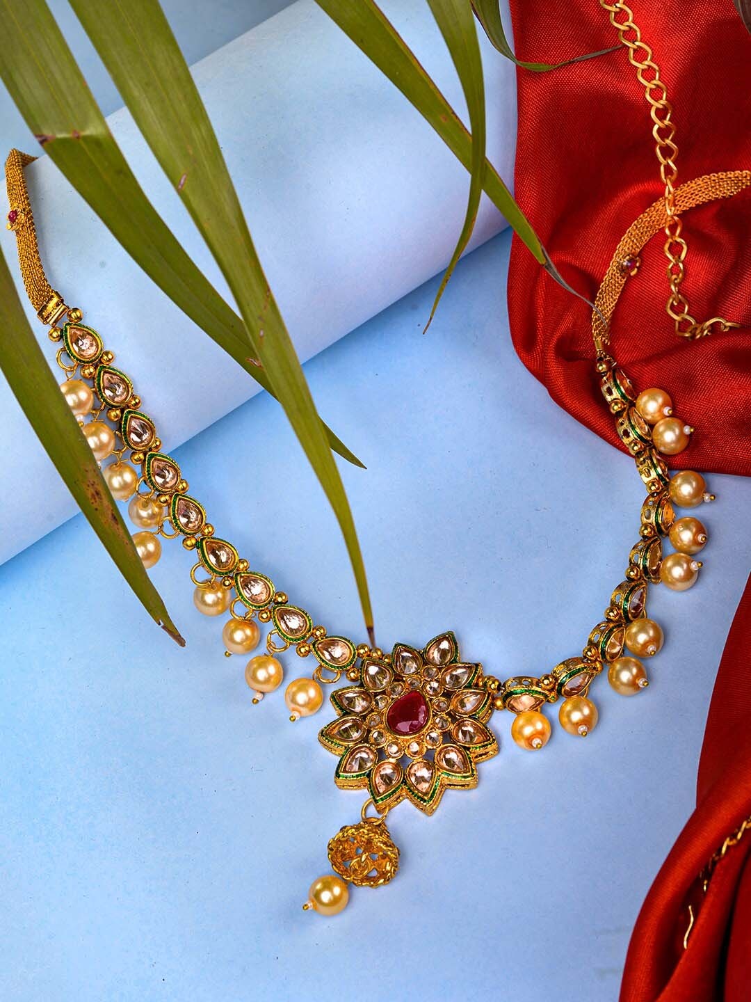 

Saraf RS Jewellery Women Gold Plated CZ-Studded & Beaded Traditional Kamarbandh, Pink