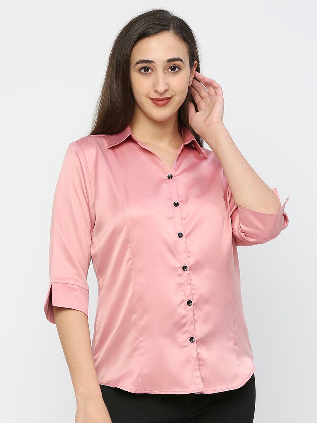 

Smarty Pants Women Classic Casual Satin Shirt, Rose gold