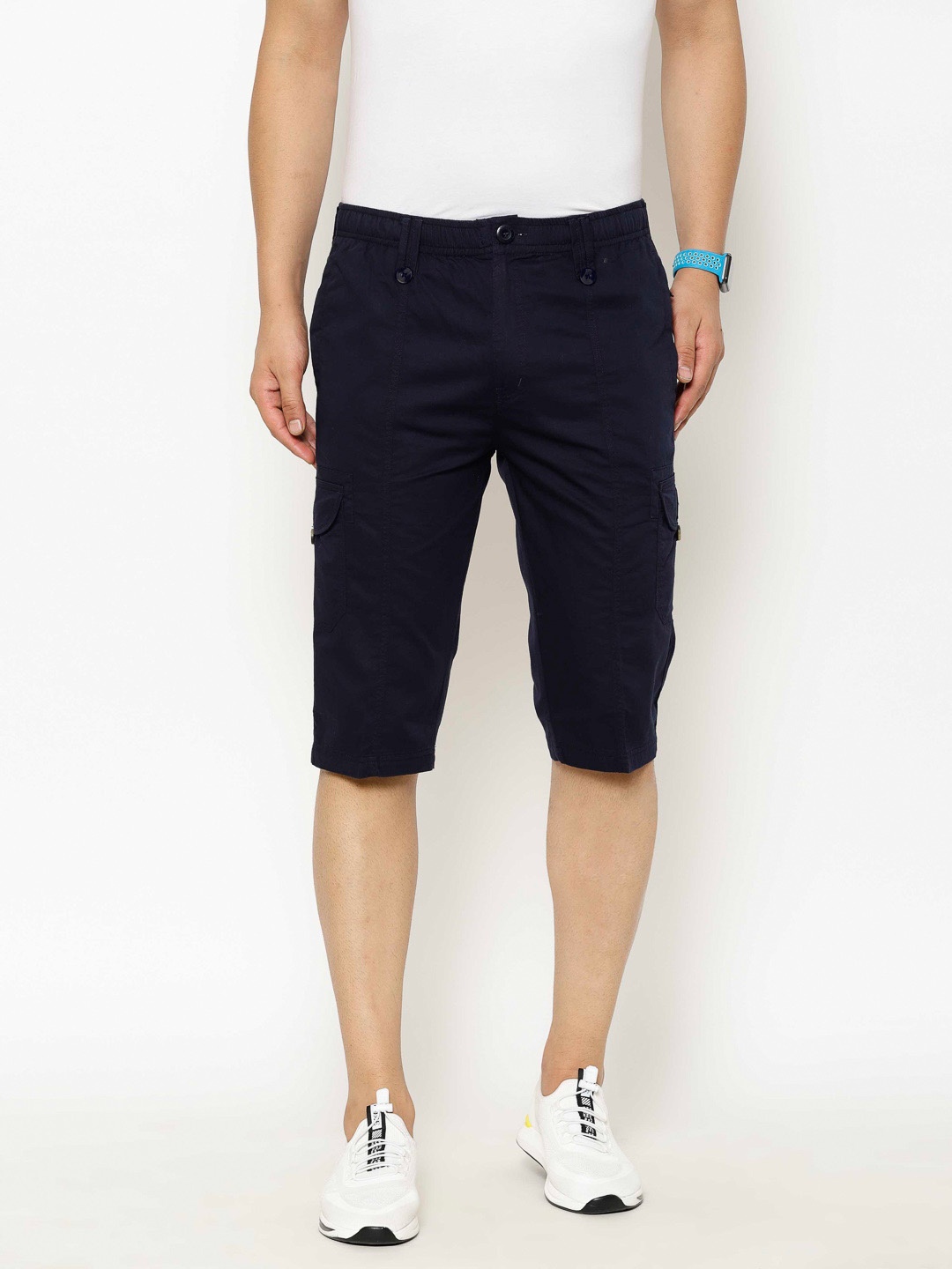 

SAPPER Men Mid-Rise Regular Fit Cotton Cargo Shorts, Navy blue
