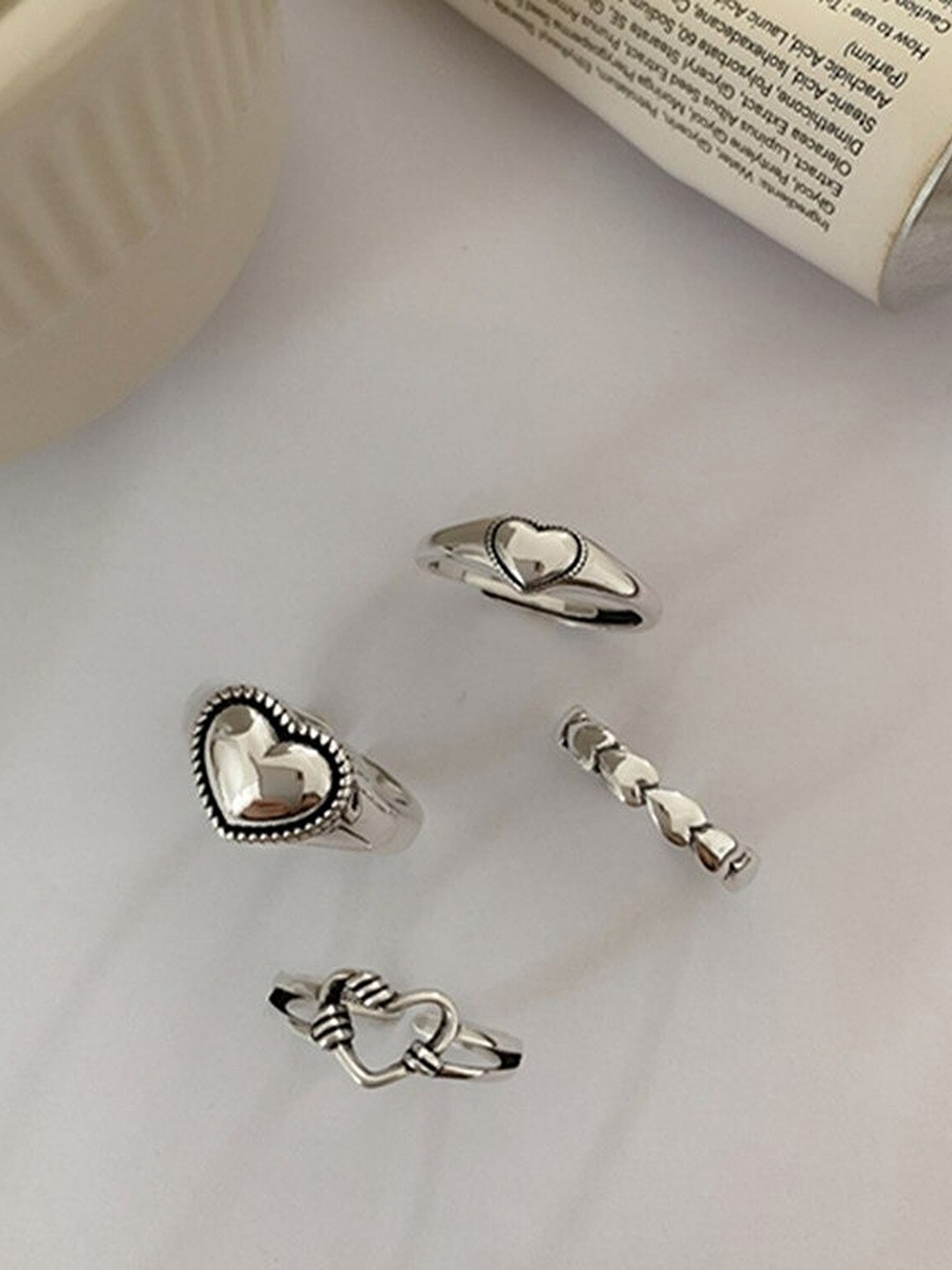

Pinapes Set Of 4 Oxidised Silver-Plated Adjustable Finger Ring