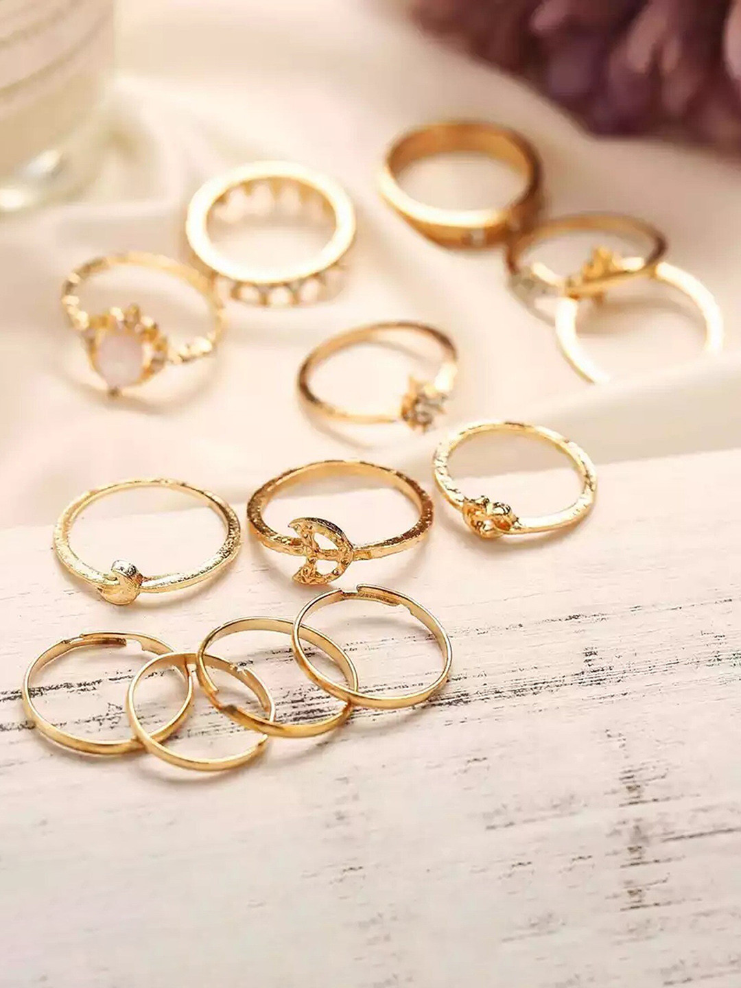 

Pinapes Set Of 13 Gold-Plated Bohemian Adjustable Finger Ring