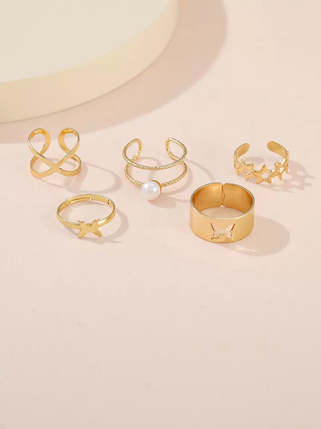 

Pinapes Set Of 5 Gold-Plated Bohemian Adjustable Finger Rings