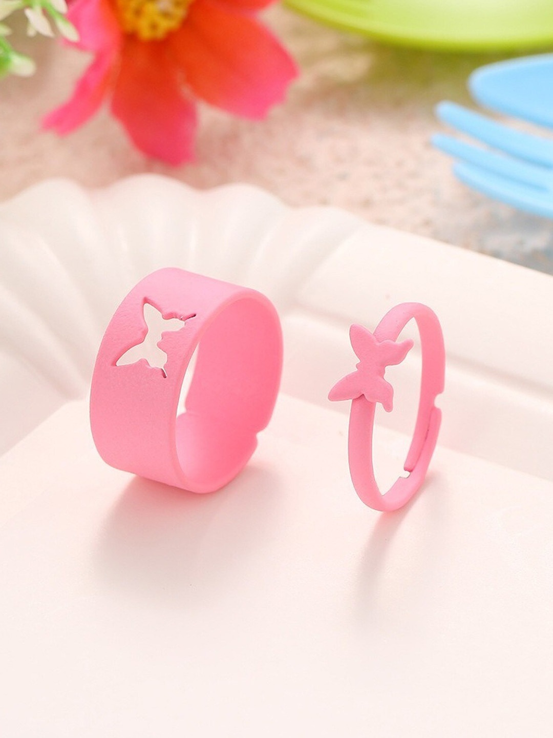 

Pinapes Set of 2 Butterfly Shaped Adjustable Couple Finger Rings, Pink