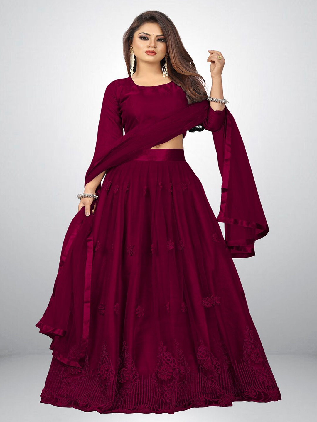 

FORKEY Thread Work Semi Stitched Lehenga & Blouse With Dupatta, Purple