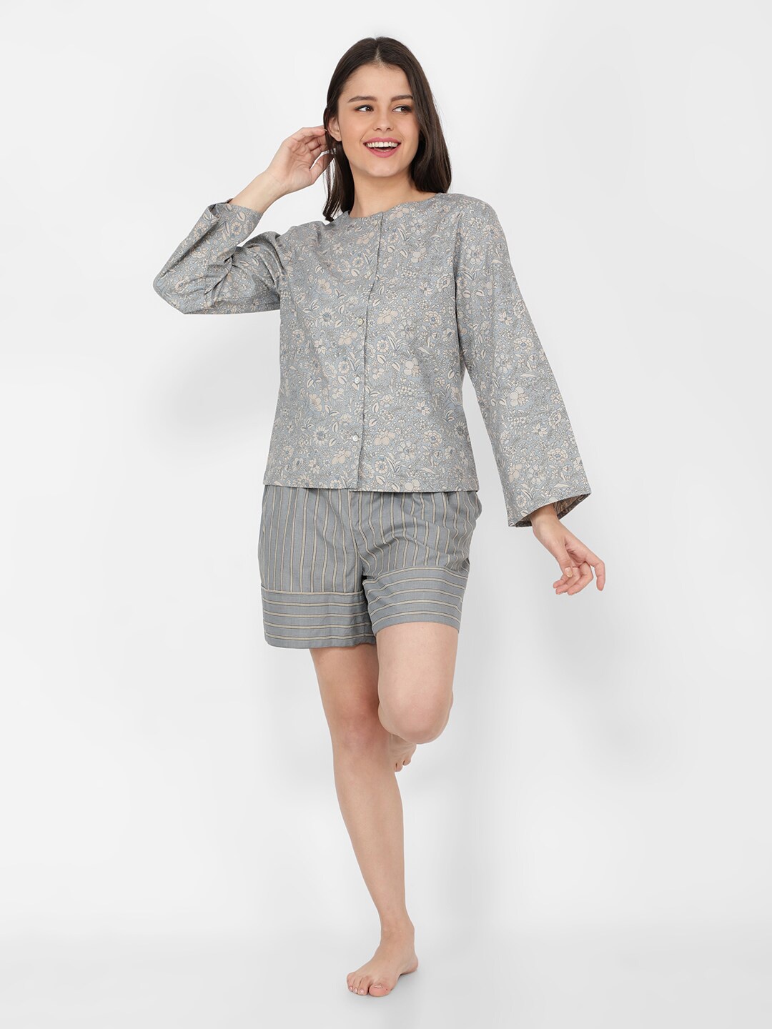 

NAVIYATA Printed Pure Cotton Co-ORDS, Grey