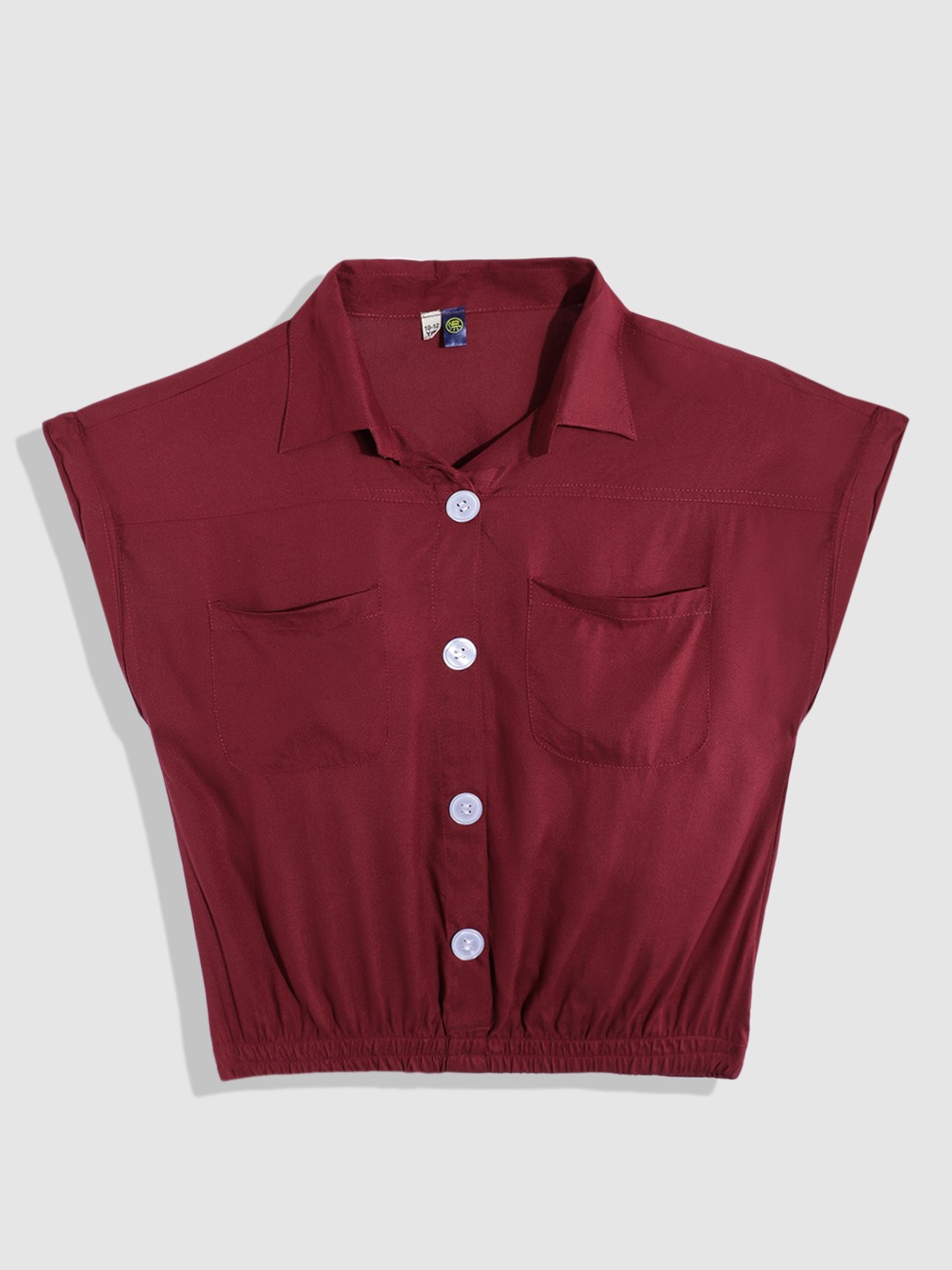 

YK Girls Cap Sleeves Shirt Style Top, Red