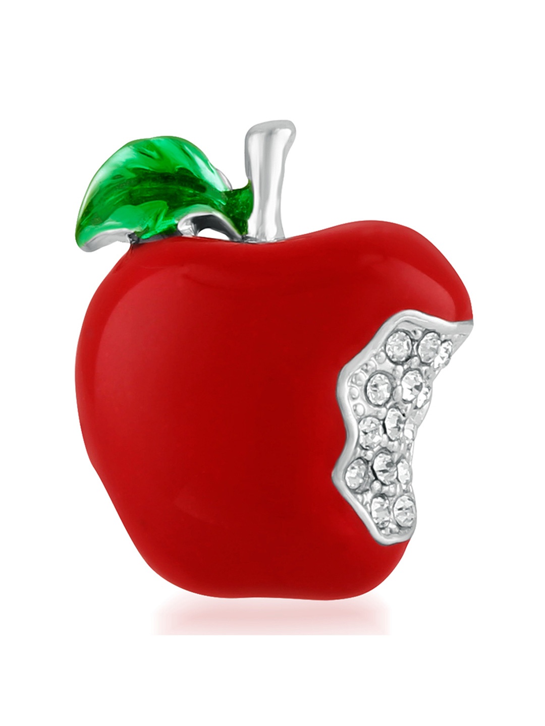 

Mahi Women Apple Shaped Stone-Studded Alloy Brooch, White