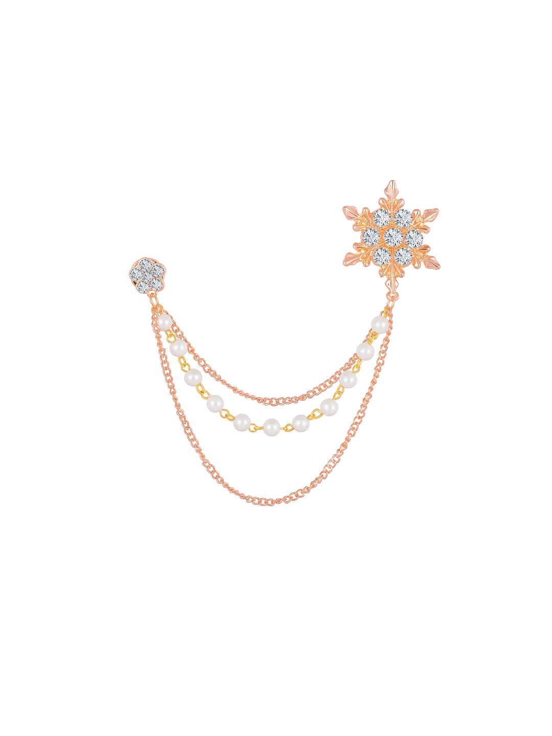 

Mahi Men Stone Studded Snow Flake with Three Chain Pin Brooch, White