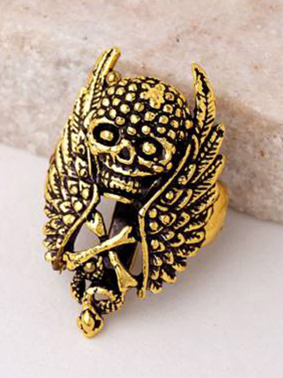 

Mahi Women Skull Bones and Wings Brooch, Gold