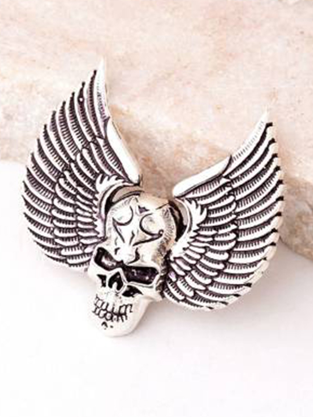 

Mahi Men Rhodium Plated Skull and Wings Brooch, Silver