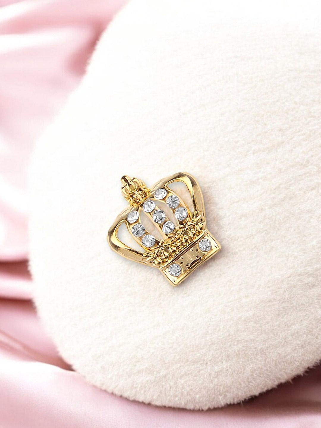 

Mahi Alloy Studded Crown-Charm Brooch, White