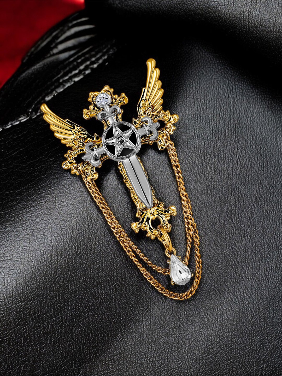 

Mahi Women Cross & Wings Brooch, White