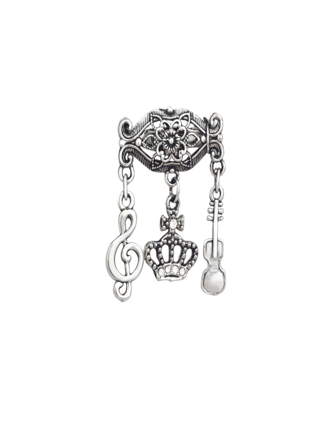 

Mahi Men Music Note Crown & Guitar Brooch, White