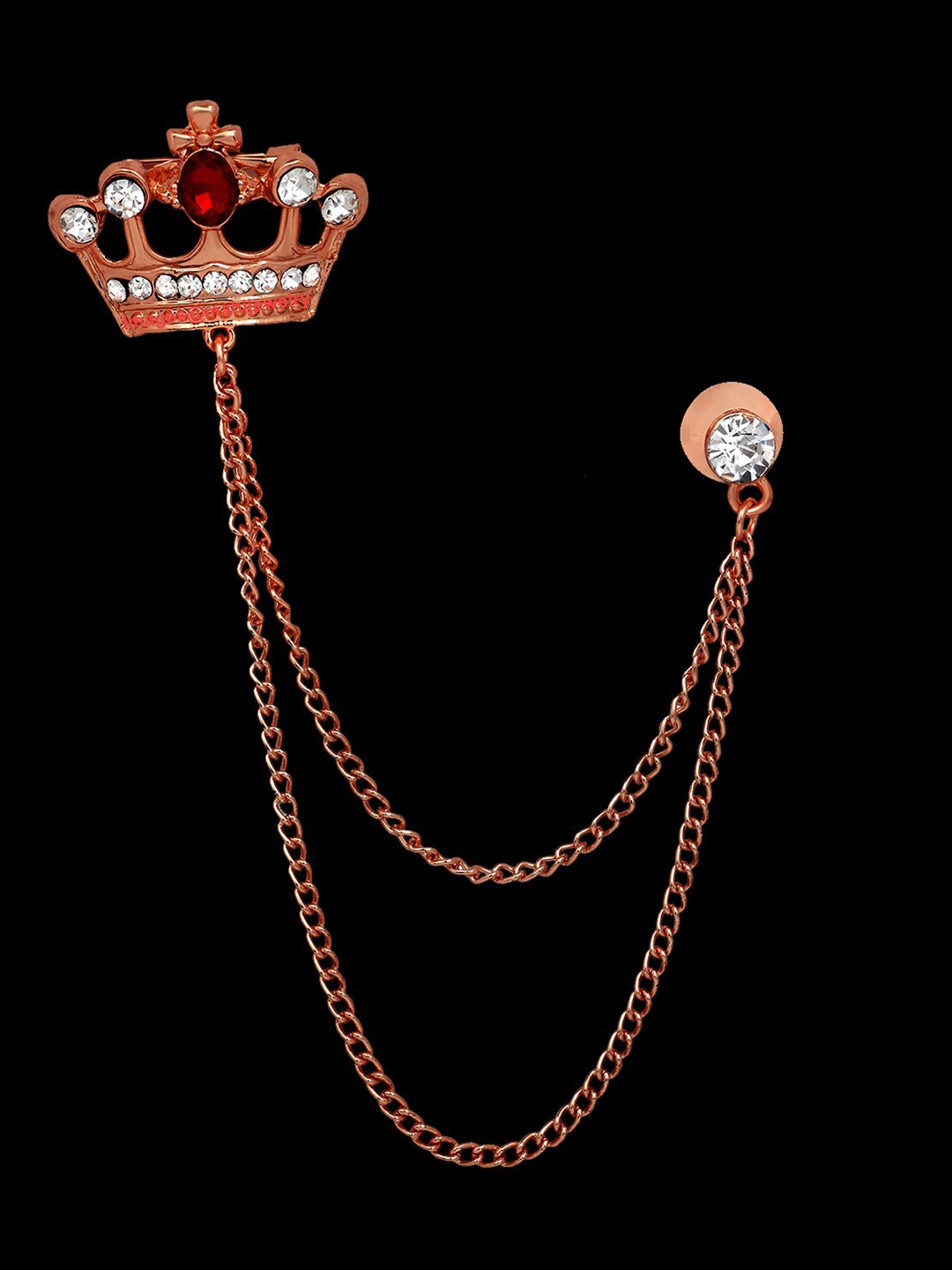

Mahi Men Crystal-Studded Crown Brooch, Red