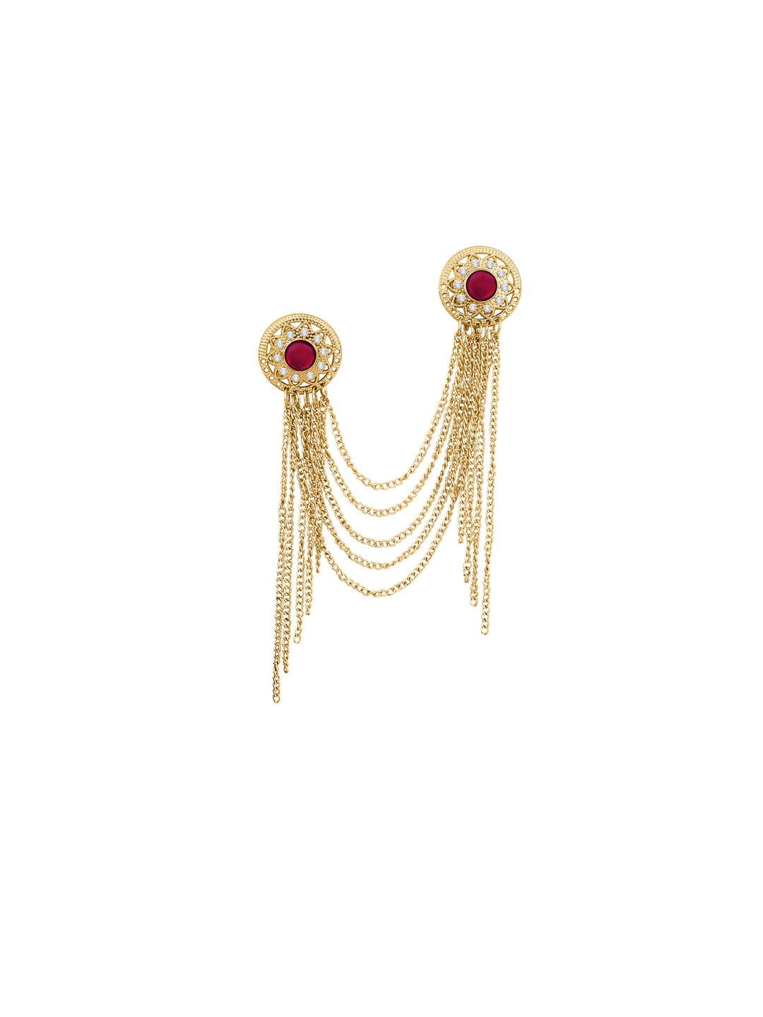

Mahi Men Stone-Studded Dual Circular 5 Layer Chain Brooch, Maroon