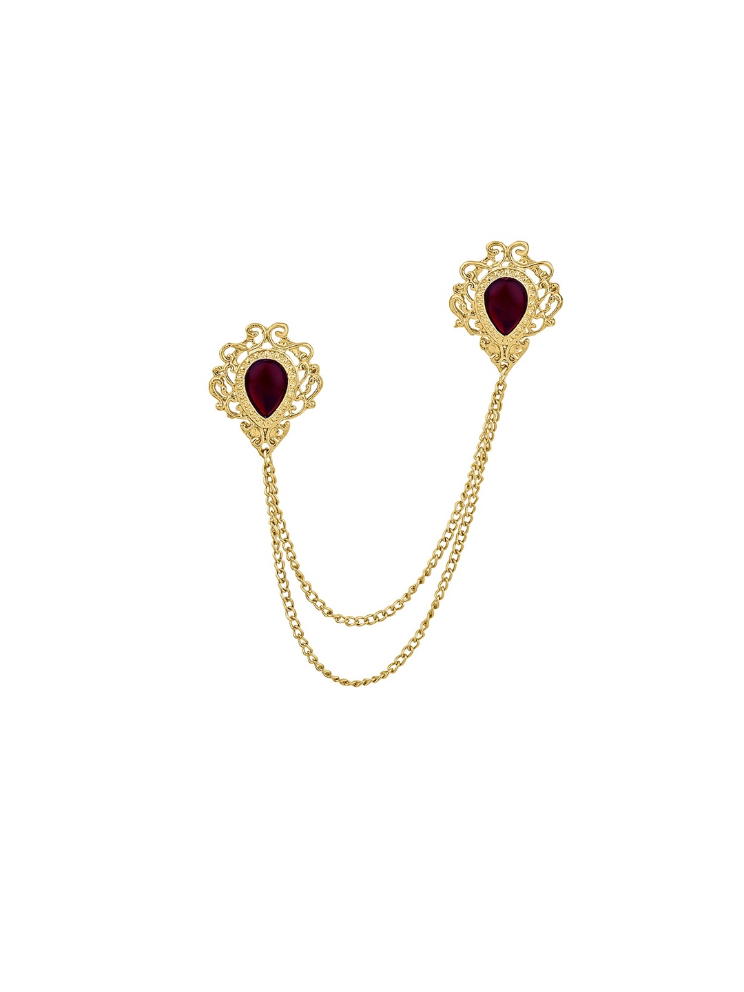 

Mah Men Engraving Dual Layer Chain Brooch, Maroon