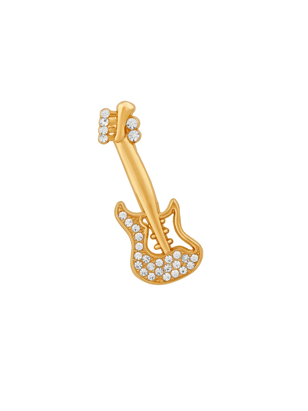 

Mahi Women Gold-Plated Guitar Shaped with Crystal Details Brooch, White