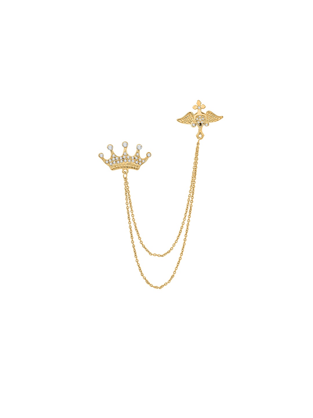 

Mahi Women Gold-Plated Double Chain Crown Wing Brooch, White