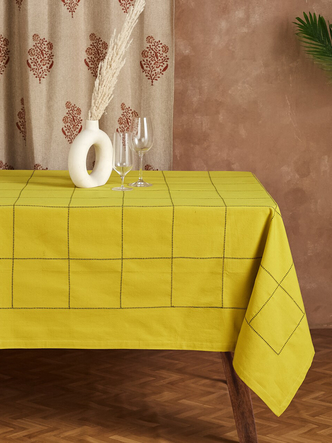 

Fabindia Ochre Jivita Yellow Geometric Checks Cotton 4-Seater Table Cover