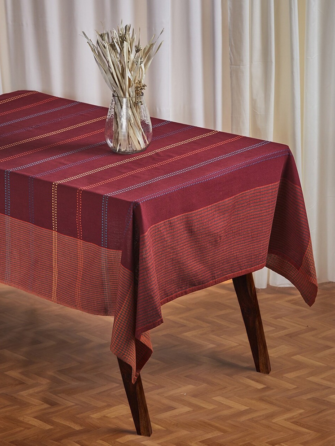 

Fabindia Maroon & Orange Striped Woven Design Cotton Table Cover