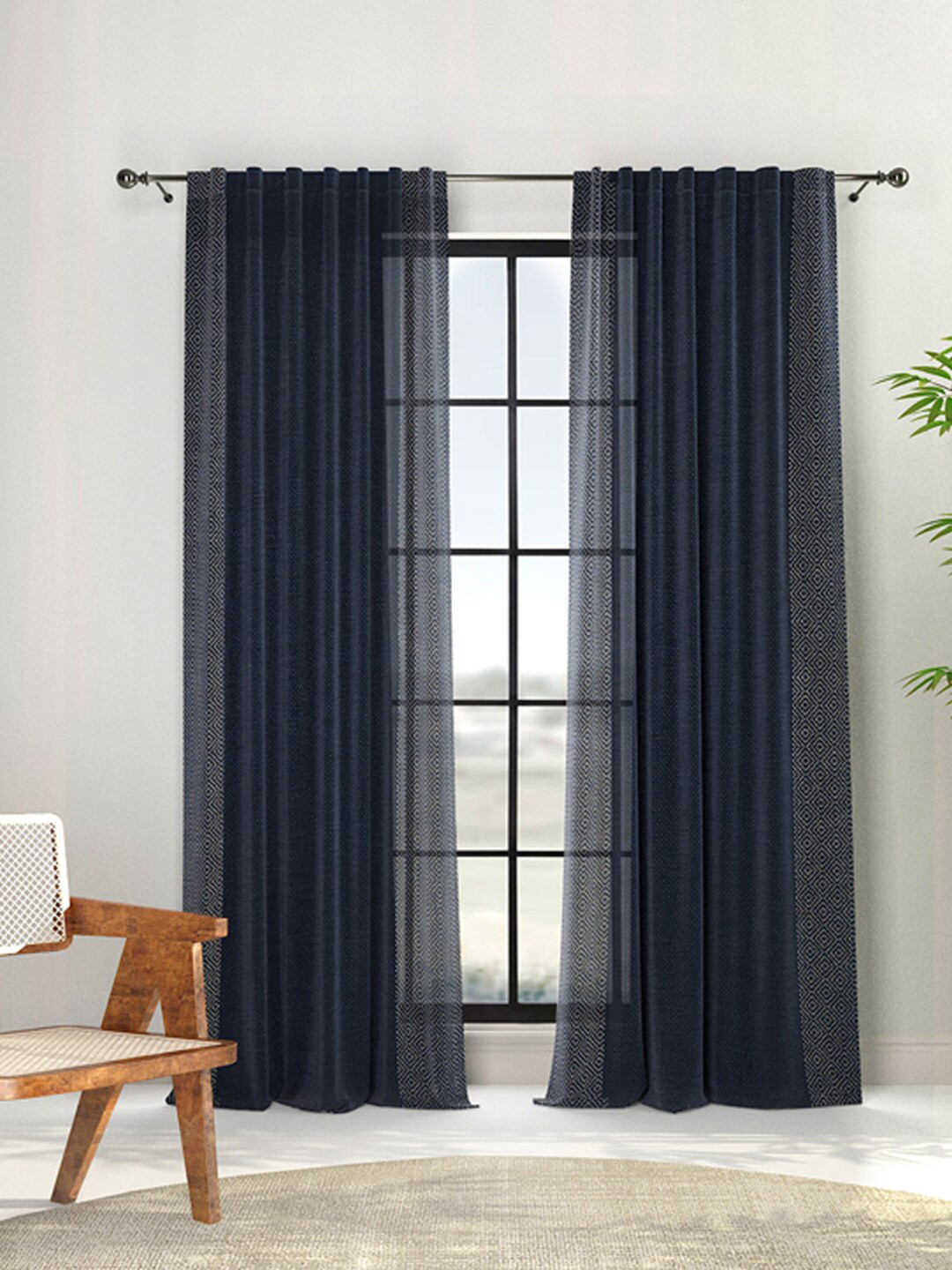 

Fabindia Enakshi Blue & White Embroidered Room Darkening Door Curtain
