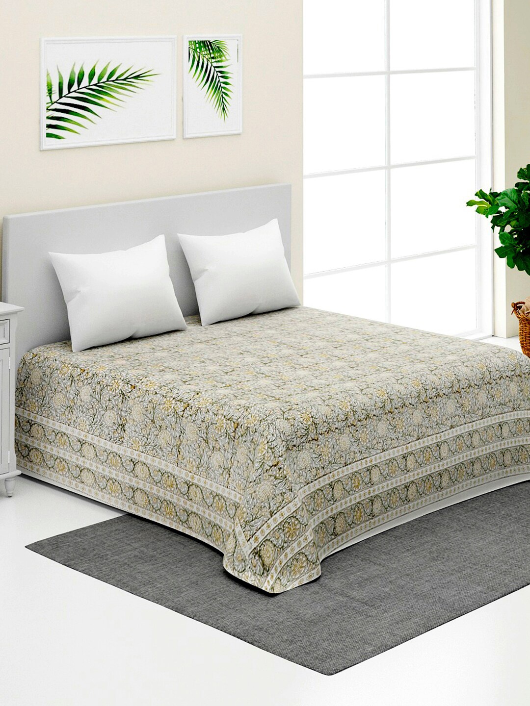 

Fabindia Meghna Grey & White Ethnic Motifs Printed Cotton Bed Cover