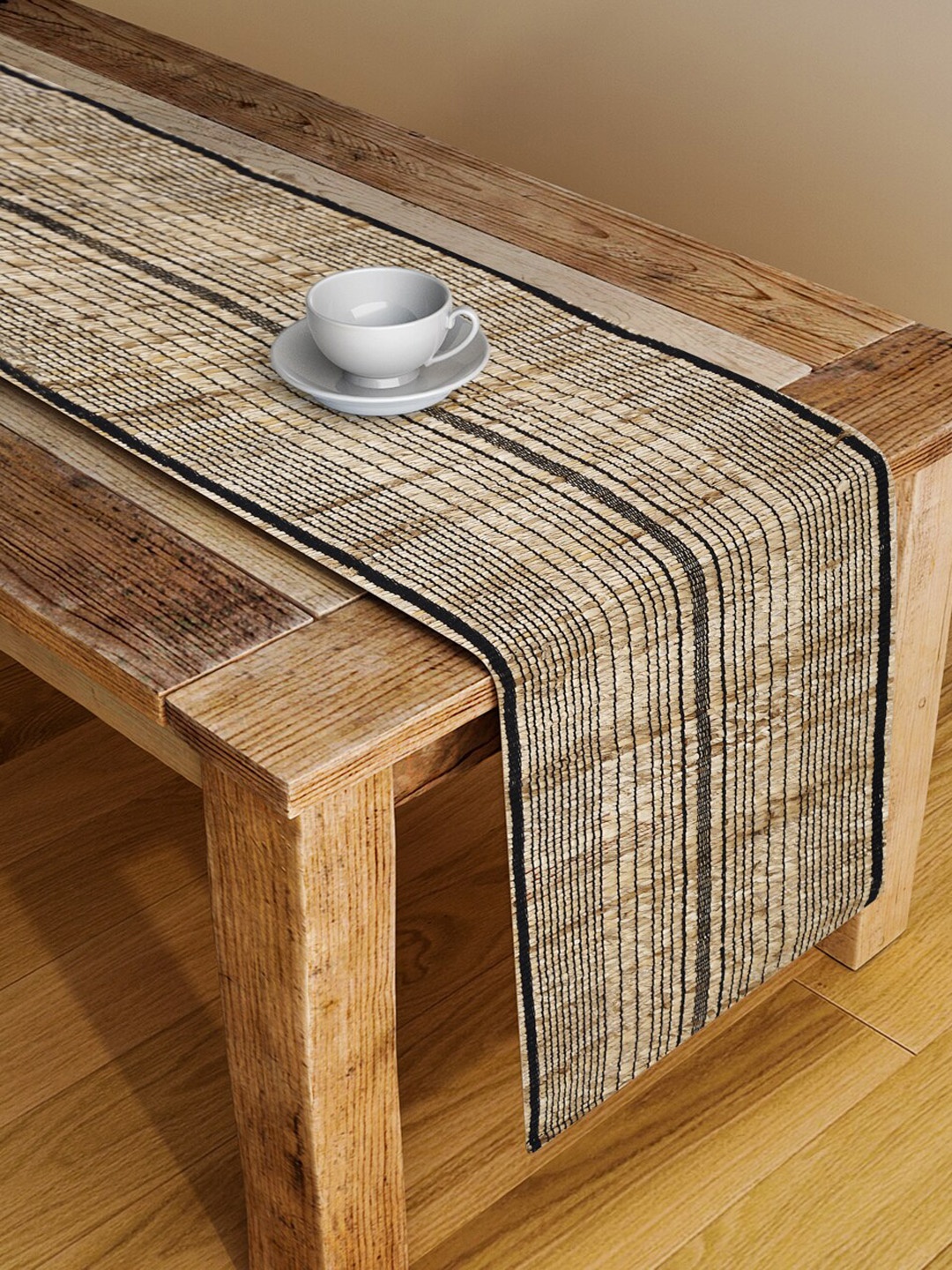 

Fabindia Rudra Beige & Black Striped Woven Design Table Runner