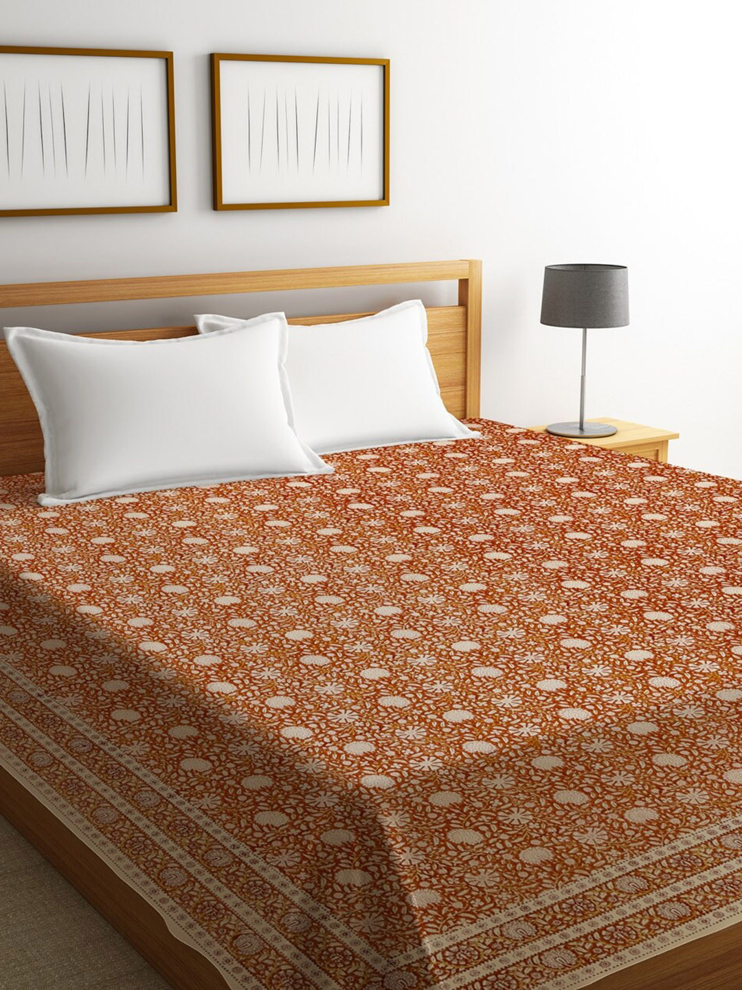 

Fabindia Meghna Rust and White Floral Printed Cotton Double King Bed Cover