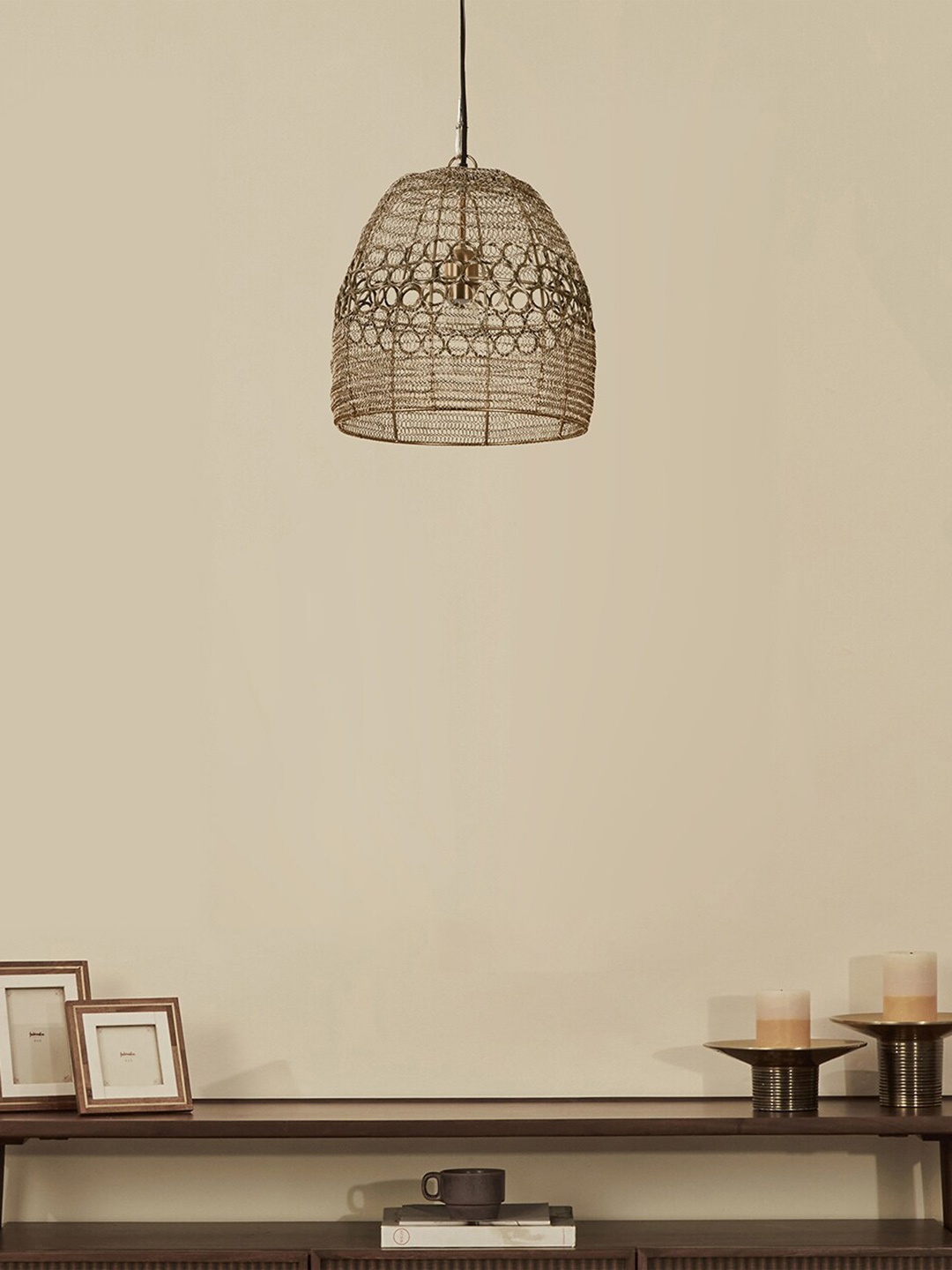 

Fabindia Suvarn Beige Textured Antique Brass Pendant Ceiling Lamp