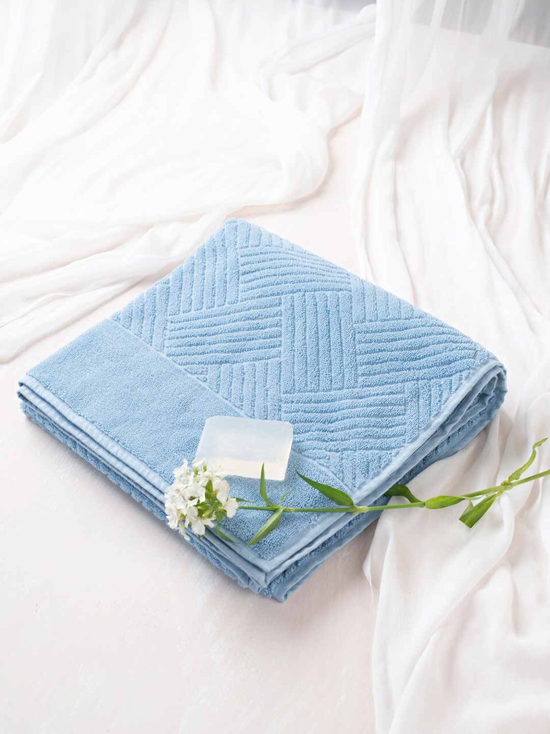 

Fabindia Palash Blue Self-Designed 500 GSM Cotton Bath Towel
