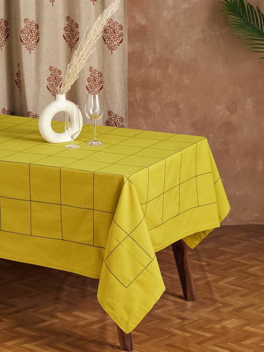 

Fabindia Ochre Jivita Yellow Geometric Checked Cotton Table Cover