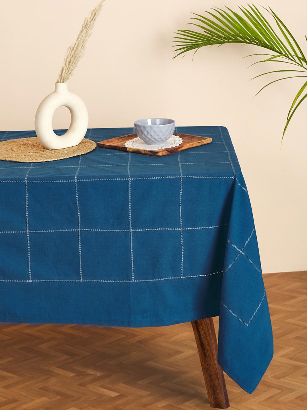 

Fabindia Aakari Blue Geometric Checked Cotton 4 Seater Table Cover