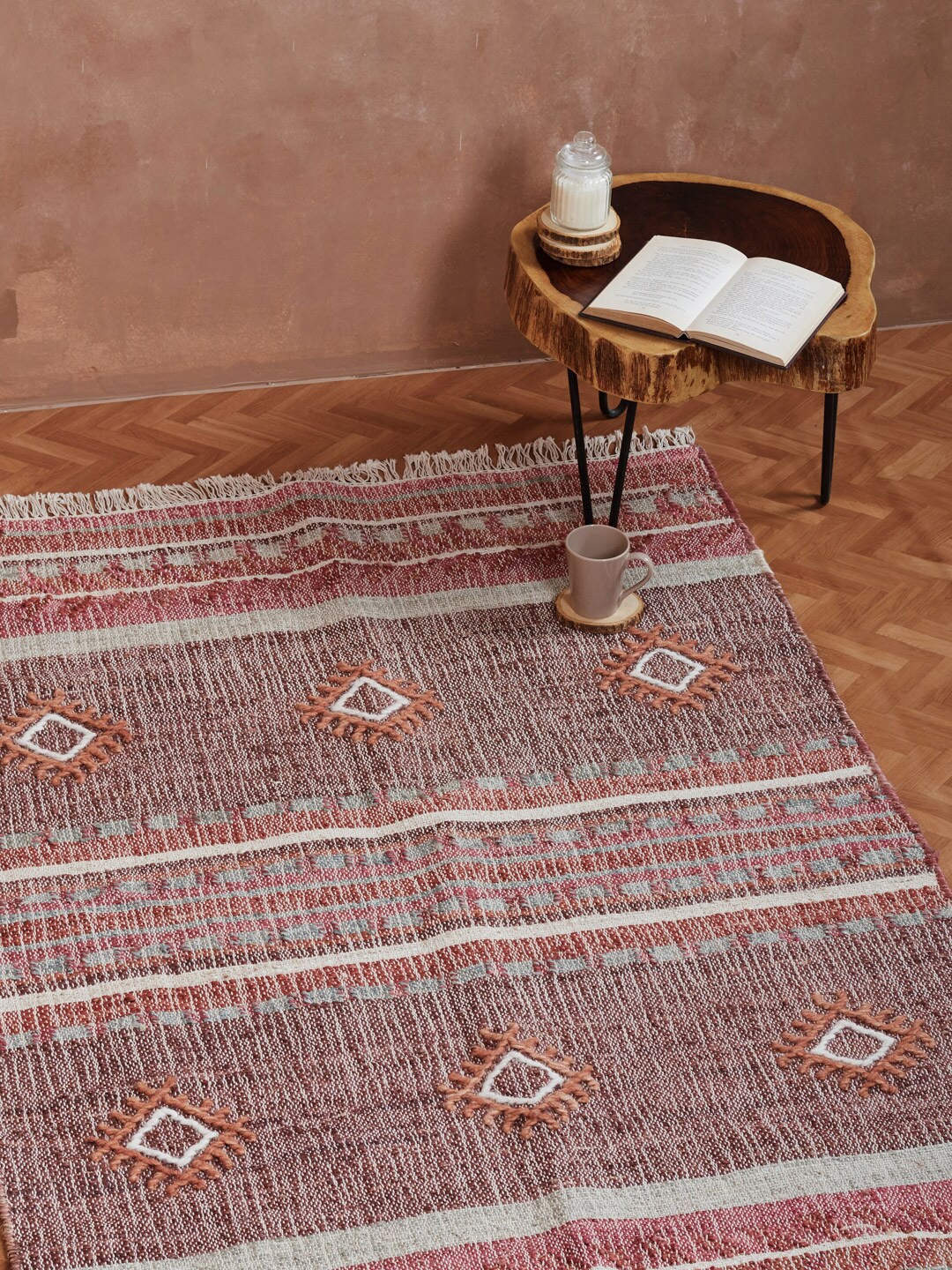 

Fabindia Inaaya Red & Brown Woven-Design Floor Dhurrie