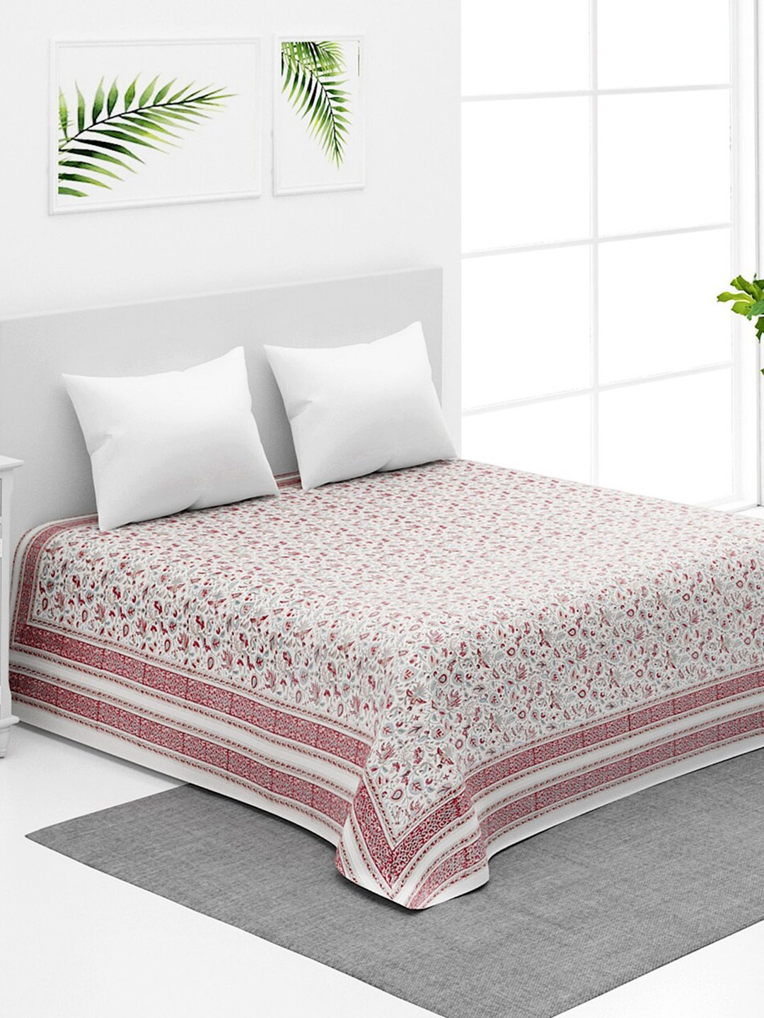 

Fabindia Varda Pink & White Printed 120 TC Cotton Double King Bed Cover