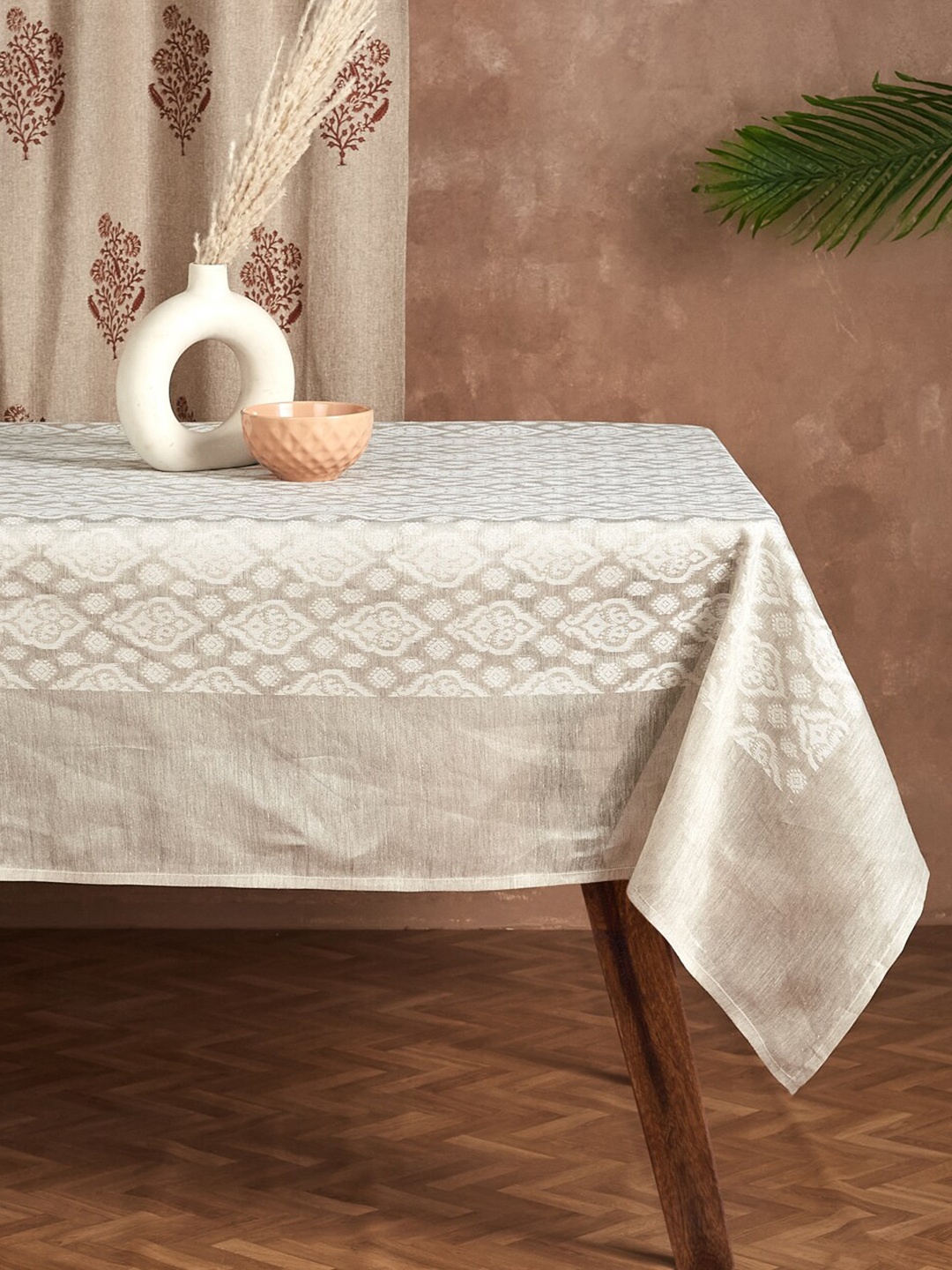 

Fabindia Natural Sarisha Off White & Beige Ethnic Motifs Self Design Silk Table Cover