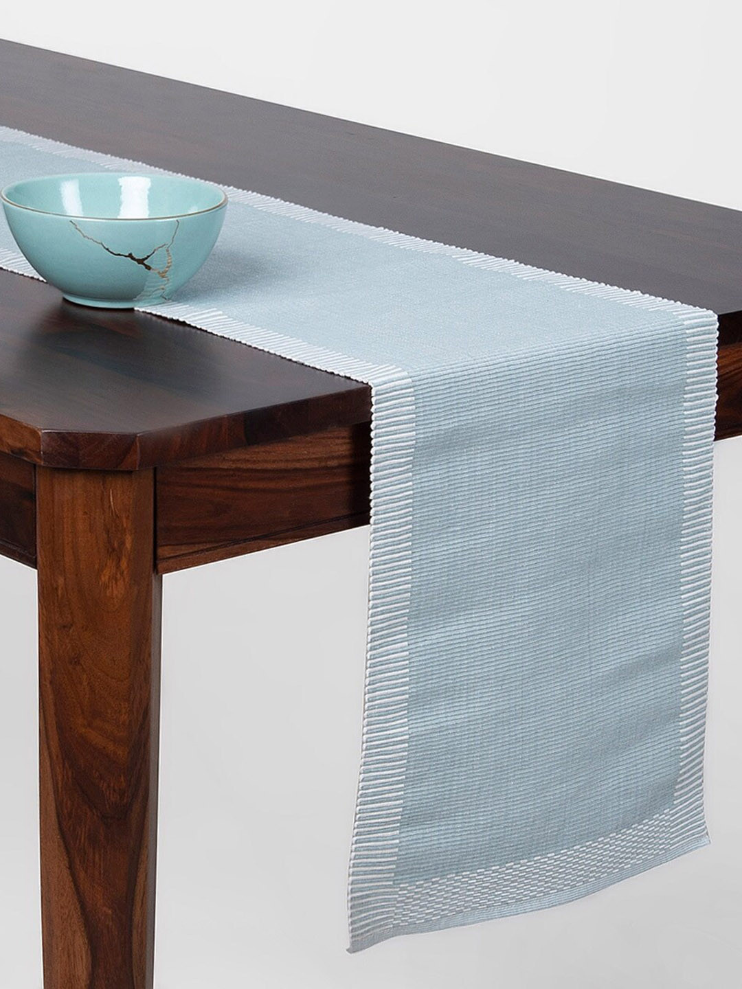 

Fabindia Avikar Blue & White Woven Design Striped Border Cotton Table Runner