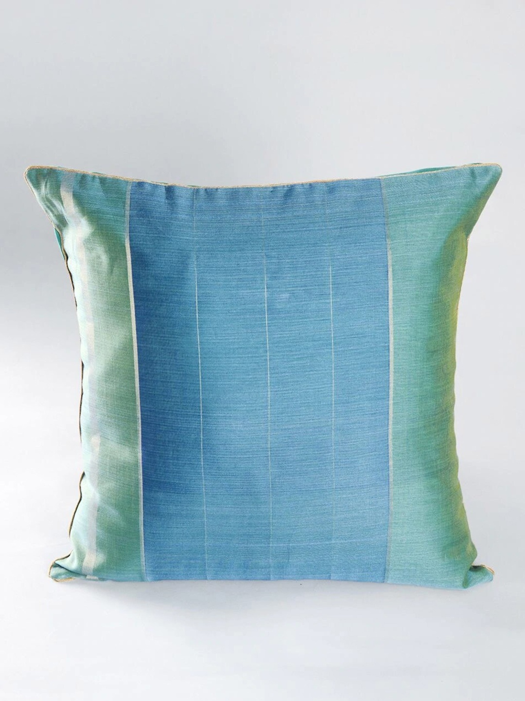 

Fabindia Udai Teal Blue & Sea Green Striped Cotton Silk Rectangle Cushion Cover