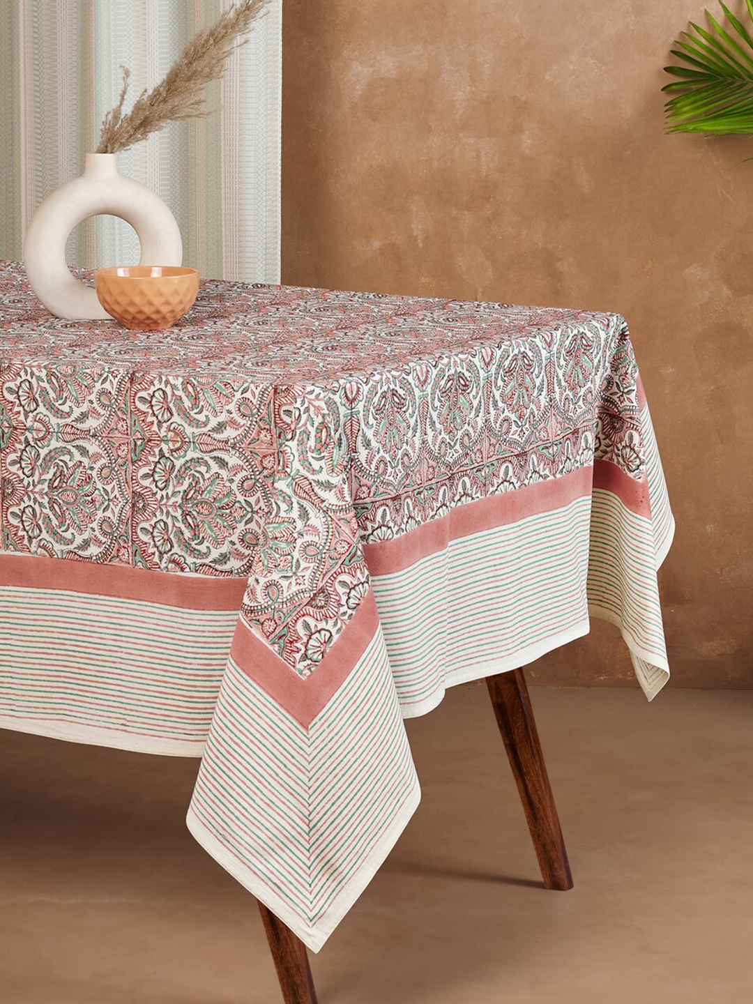 

Fabindia Kalpi Pink & White Ethnic Motifs Block Print Cotton 8-Seater Table Cover