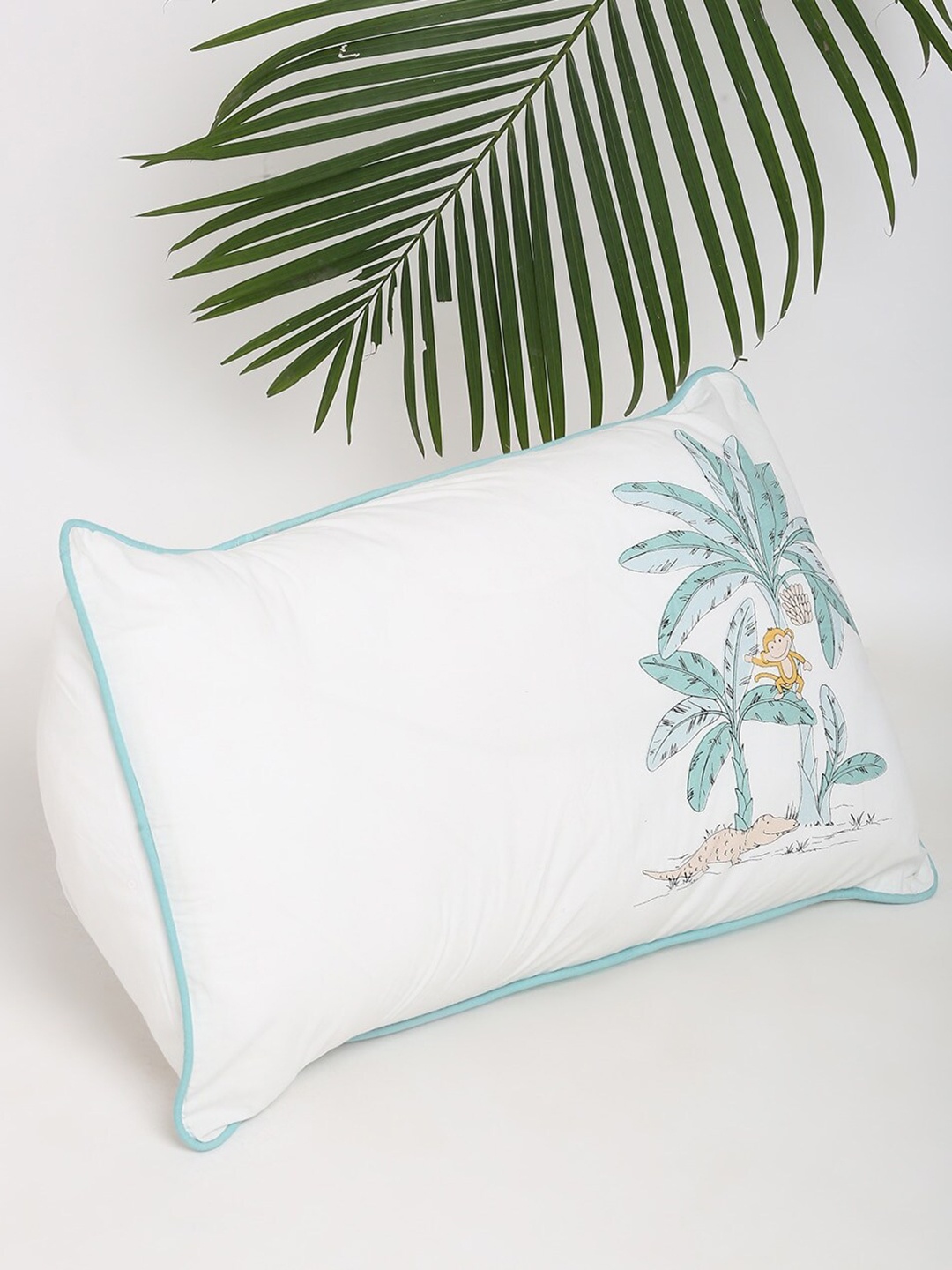 

Fabindia Aangan White & Blue 2 Piece Conversational Print Cotton Rectangular Pillow Cover