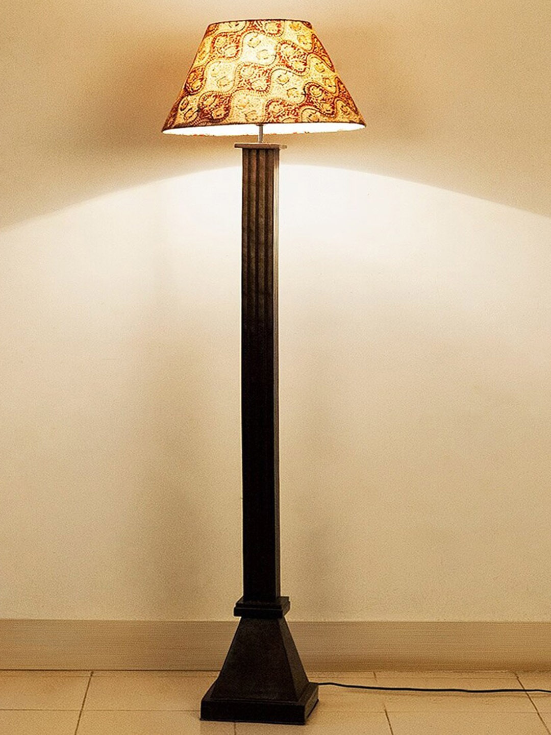 

Fabindia Mango Brown & Beige Printed Frustum Shaped Wood Floor Lamp Without Shade