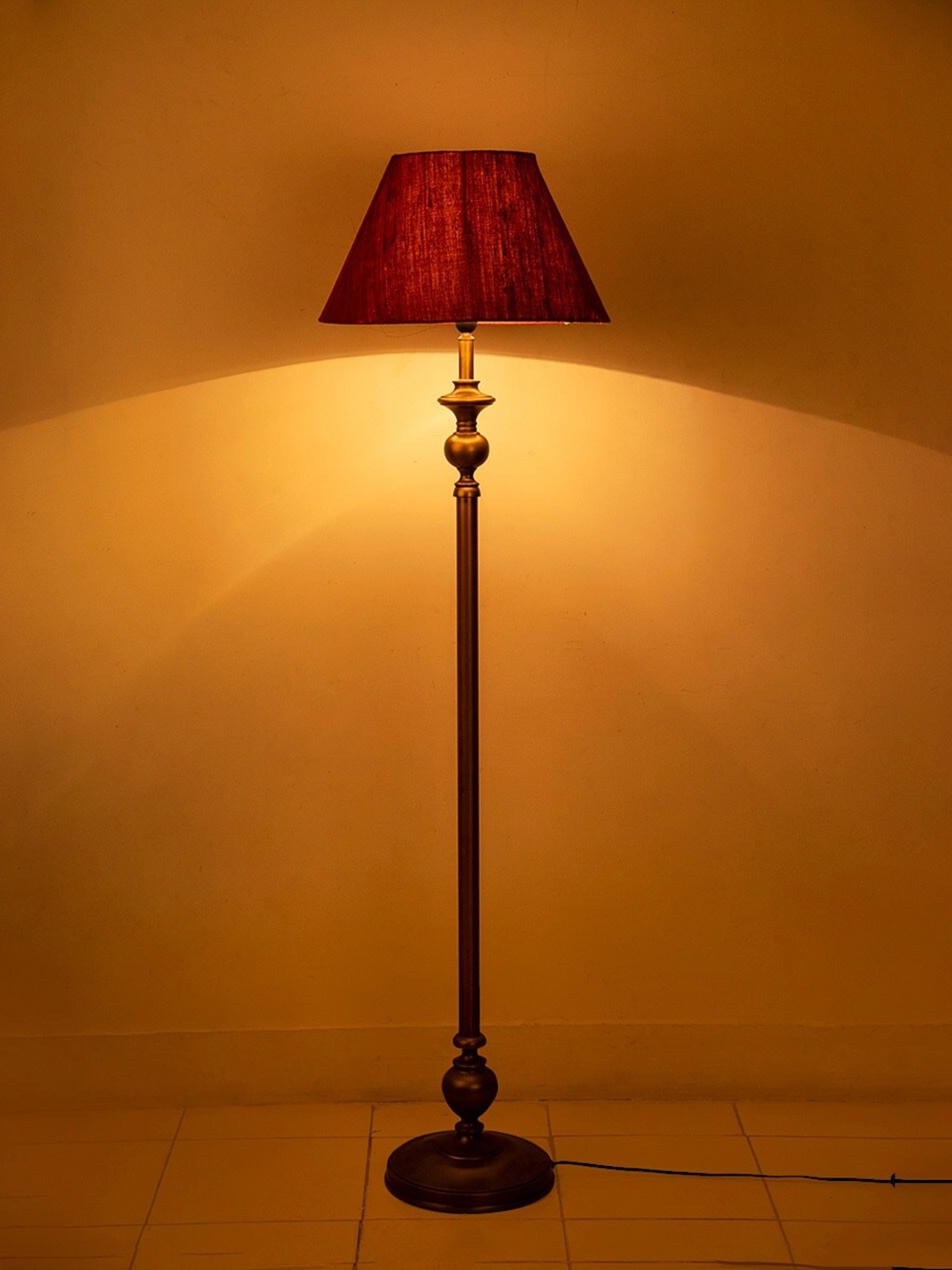 

Fabindia Ramneek Maroon Metal Floor Lamp With Frustum Shade