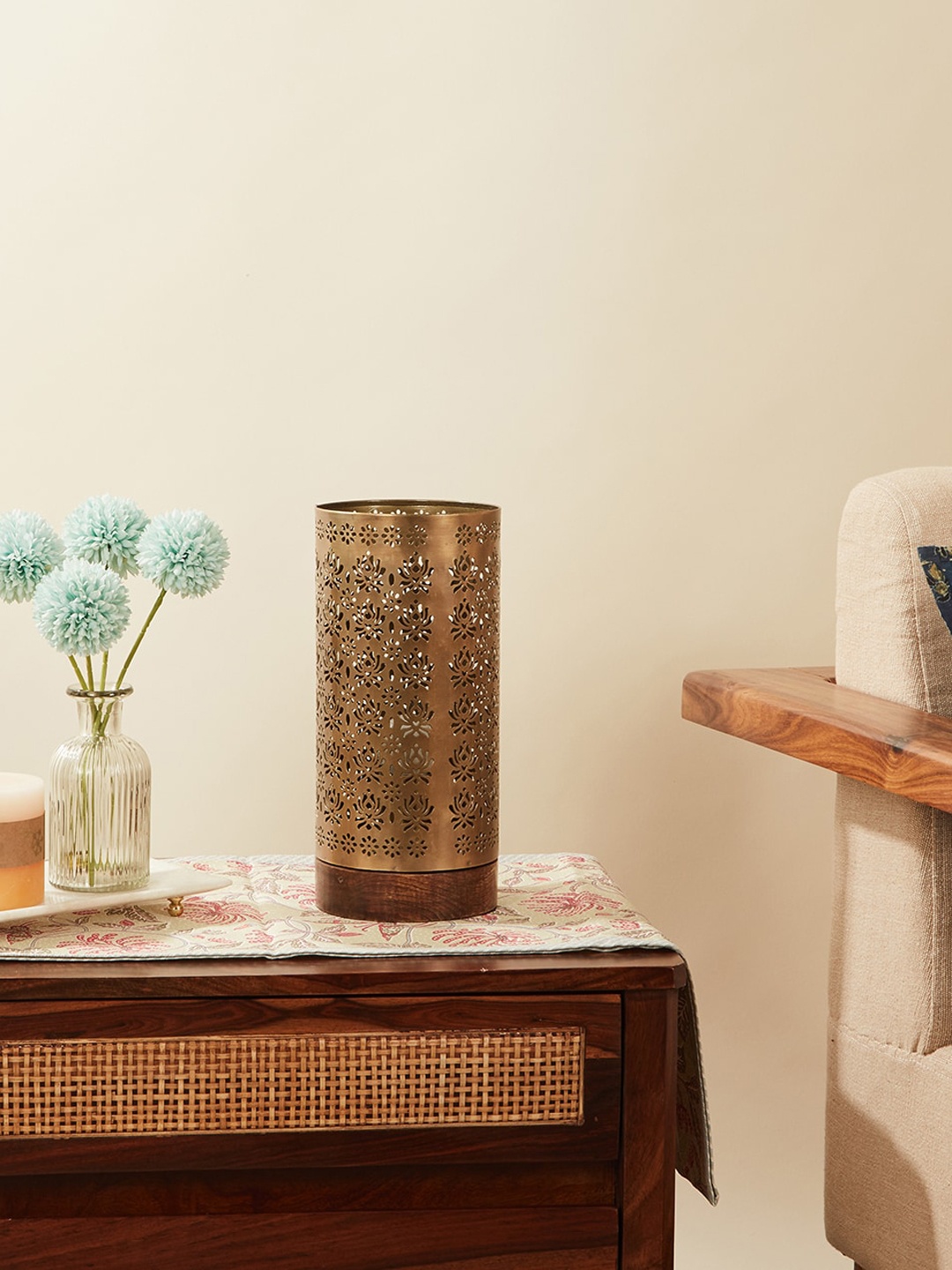 

Fabindia Suvarn Textured Brass Ambient Table Lamp, Gold