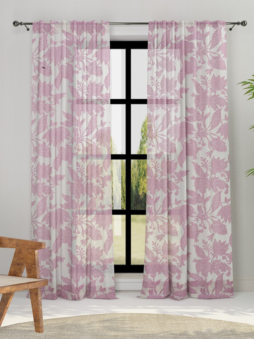 

Fabindia Ameera Pink & White Floral Sheer Cotton Door Curtain